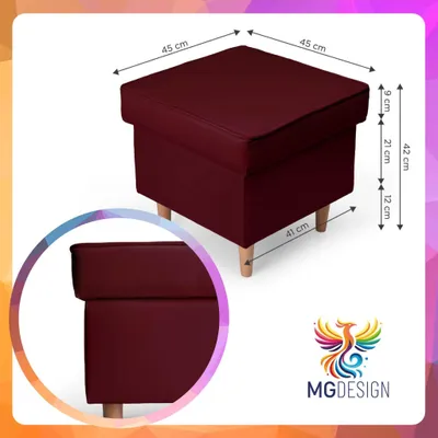 Produktbild von MG Design Samt Sitzhocker in Burgunderrot 45 x 45 cm - Gepolsterter Polsterhocker mit Holzbeinen für Wohnzimmer, Schlafzimmer oder Flur