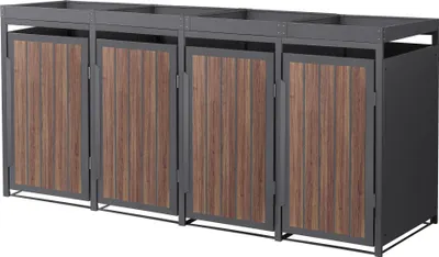Zdjęcie produktu dla ML-Design 4-pojemnikowy pojemnik na śmieci z dachem do sadzenia, pokrywa na 4 pojemniki na śmieci, 240 l, 260x80x124 cm antracytowa stal drewnopodobna, pojemnik na śmieci z drzwiczkami