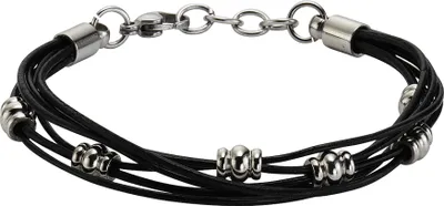 Produktbild von Zeeme Stainless Steel Armband Leder schwarz mit Stahlkugeln 19,5+2cm lang