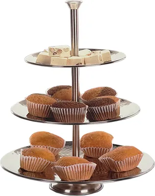 Produktbild von Runde Metall-Etagere Servierregal 3-stöckig Silber Tischdeko Ø25cm