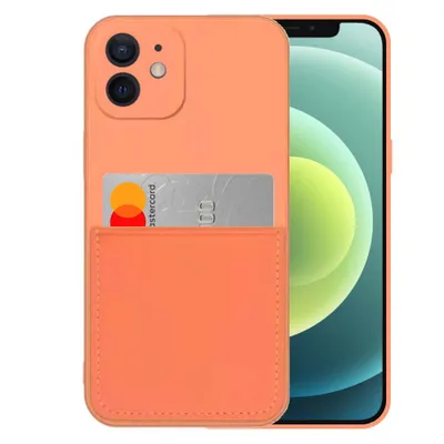 Produktbild von Smartphonica iPhone 12 Silikonhülle mit Kartenhalter und weicher Innenseite - Orange