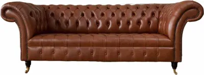 Image de Canapé Chesterfield 3 places Marron Moderne Rembourrage Cuir Salon Design