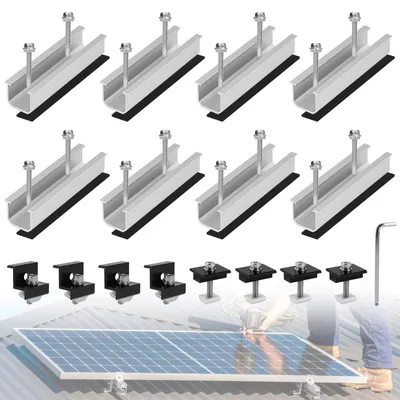 Produktbild von Montagesatz für Solarmodule, 8 x 12 cm, für Flachdächer, mit Endklemmen und Mittelklemmen