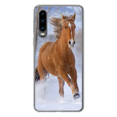 Produktbild von MuchoWow® Handyhülle Schutzhülle Hülle für Huawei P30 Pferd - Schnee - Braun Silikon Softcase Handy Hülle - Kartenbesitzer