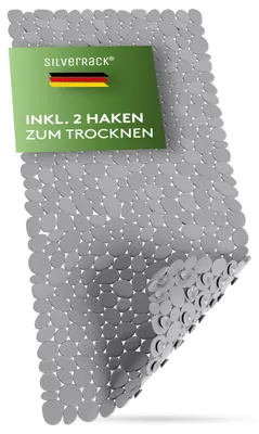 Zdjęcie produktu dla Mata antypoślizgowa do wanny SilverRack, 88x40 cm (szara, imitacja kamienia), wolna od BPA - mata do prysznica odporna na pleśń i nadająca się do prania w pralce - mata antypoślizgowa do łazienki