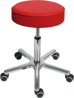 Produktbild von Drehhocker - Sitzhöhe 460-590 mm - Kunstleder feuerrot - Aluminium Fußkreuz mit Rollen