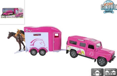 Produktbild von Kids GLOBE Spielzeugauto Land Rover mit Anhänger rosa 26cm Kunststoff