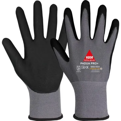 Produktbild von 10 Paar Montagehandschuhe Padua Pro+ touchfähig Größe 6 grau/schwarz Nitrilschaum-Beschichtung hoher Grip