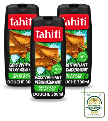 Imagen del producto de 3 unidades de gel de ducha Tahiti, aroma revitalizante a madera - 300 ml - Paquete ahorro