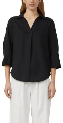Image de Chemisier s.Oliver en mélange de lin, avec manches 3/4 et ourlet retroussé, taille 36, couleur noire (référence : 9999)