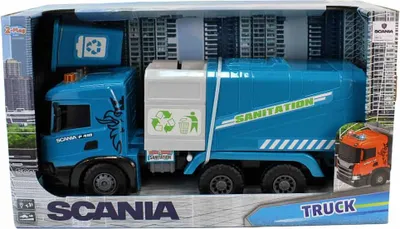 Obrázek produktu pro Kids Globe 2Play Scania Müllabfuhr (blau,Licht und Sound,bewegliche Klappen)