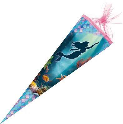 Produktbild von Nestler Schultüte Meerjungfrau 85 cm 6-eckig mit Tüll, inkl. Schleife und Spitzenschutz