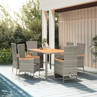 Produktbild von Moderne Gartenmöbelgarnituren 7-tlg. Garten-Essgruppe mit Kissen Grau Poly Rattan Gartenmöbelset CC41450245