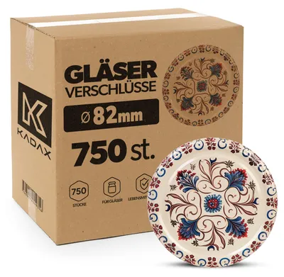 Produktbild von KADAX Schraubdeckel fi 82 mm, 750 Stück, Twist-Off-Deckel Set aus Metall, Ersatzdeckel für Einmachgläser, Marmeladengläser, Honiggläser und Schraubgläser (Beige/Blau)
