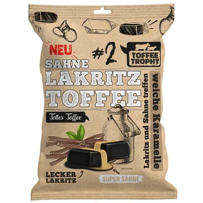 Produktbild von Toffee Trophy Sahne Lakritz einzeln verpackte weiche Toffees 200g