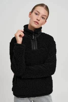 Produktbild von OXMO OXELINA Troyer Sweatshirt Damen Pullover Sweater mit Teddy Fell mit Stehkragen