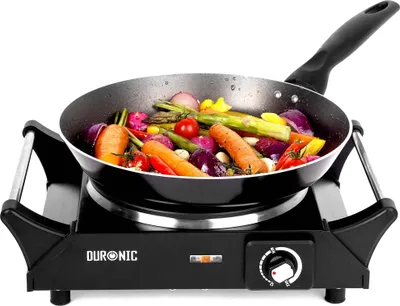 Produktbild von Duronic HP1 BK Kochplatte | elektrische Einzelkochplatte | Herdplatte | Kochfeld aus Edelstahl | rostfreier Stahl | stufenlos einstellbare Temperatur | Tragegriffe | 1500 Watt | Camping