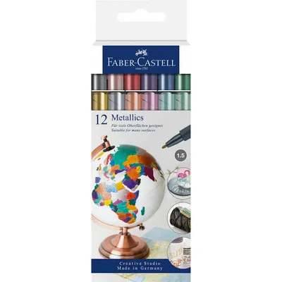 Obrázek produktu pro Faber-Castell 160713, 12 kusů, Metalická, Vícebarevný, Vícebarevný, 1,5 mm, Inkoust na vodní bázi