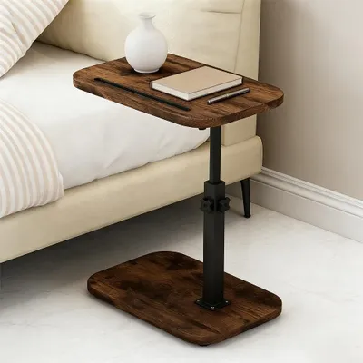 Image de Table d'appoint en forme de C avec bord surélevé et plateau pivotant pour canapé et lit