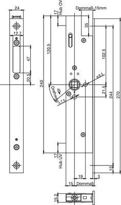Produktbild von BKS Fluchttürtreibriegel 1990, DM 35, Stulp 270 x 24 x 3 mm eckig, Edelstahl