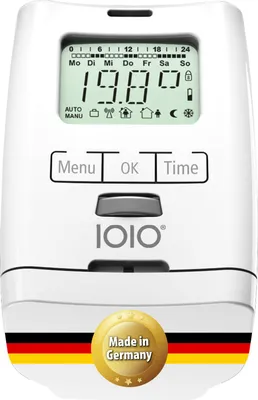 A digital thermostat for a radiator, shown from the front.