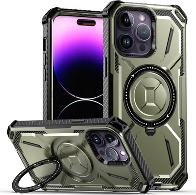 Produktbild von Schutzhülle für iPhone 14 Pro Dual Layer Magnetisches Kickstand Hülle, Kompatibel mit Magsafe Ladegerät Grün