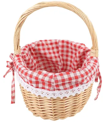 Image de Elzusha - Panier de pique-nique vintage rouge à carreaux avec anse - Panier décoratif 26x20x28 cm