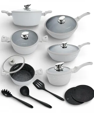 Immagine prodotto di Set di pentole Masterpan da 15 pezzi | pentole beige | con coperchio | casseruola | coperchio | tegame | set di pentole e padelle | induzione | pentole a induzione | 7004