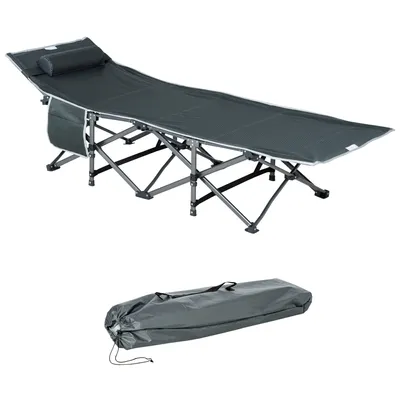 Produktbild von Outsunny Campingbett klappbar Feldbett Klappbett mit Kopfkissen Seitentasche Gästebett bis 150 kg belastbar Reisen Outdoor Oxford Grau
