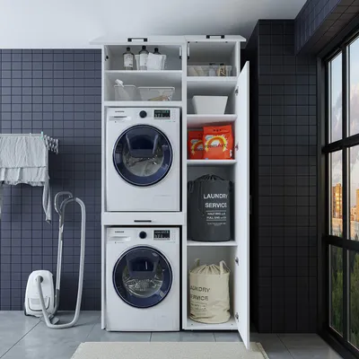 Produktbild von Roomart Waschmaschinenschrank, Trockner auf Waschmaschine - 112 cm breit - In 3 Farben