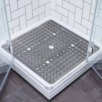 Immagine prodotto di Tappetino antiscivolo per doccia, 70x70 cm, grigio, privo di BPA, con ventose, in TPE, lavabile in lavatrice