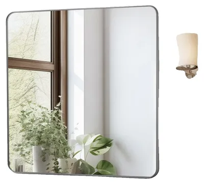 Immagine prodotto di VEVOR specchio da parete specchio per il trucco specchio da bagno 915 x 915 x 25 mm specchio rettangolare, cornice in lega di alluminio argento, con supporto a Z