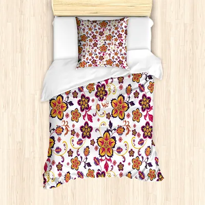 Produktbild von ABAKUHAUS Blumen Mantele, Blooming Blumen-Muster, Milbensicher Allergiker geeignet mit Kissenbezügen, 135 cm x 200 cm - 80 x 80 cm, Gelb Lila Magenta