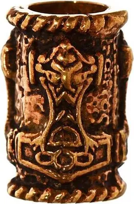 Produktbild von 2x Wikinger Haarschmuck Bartperle Arvìr Thorhammer Bronze Lockenperle 6412