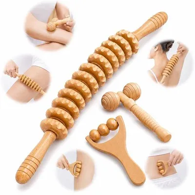 Produktbild von Fasziebar Massagerolle - Holzausführung - mit Griff - für Muskelentspannung - ShopFlot