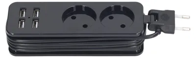 Produktbild von 1200W 10A Steckdosenleiste 2 runde Steckdosen 4 USB-Anschlüsse Steckdose für Telefon Laptop