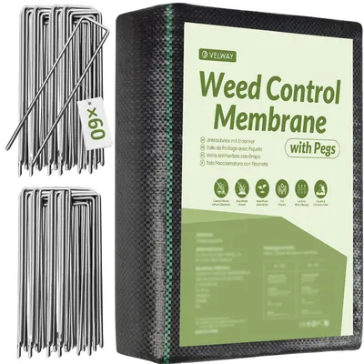 Immagine prodotto di Velway, telo pacciamante per giardino, 2x10 metri, con 60 picchetti di fissaggio. Telo antiparassina permeabile all'acqua, resistente allo strappo, tessuto per il terreno, ideale per giardini, aiuole rialzate, vialetti. Telo antiparassina, telo per la coltivazione
