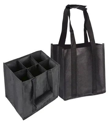 Image de Sac pour bouteilles - Avec 6 compartiments et séparations - Pour 6 bouteilles de 1,5 litre - Noir - 27 x 18 x 27 cm