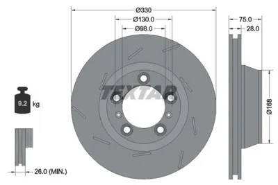 Produktbild von 2x TEXTAR Bremsscheibe PRO+ Hinten links 92220607