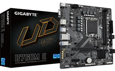 Zdjęcie produktu dla Gigabyte B760M E - 1.0 - Płyta główna - micro ATX - gniazdo LGA1700 - chipset B760 - USB 3.2 Gen 1 - Gigabit LAN - wbudowany układ graficzny (wymagany procesor) (B760M E)