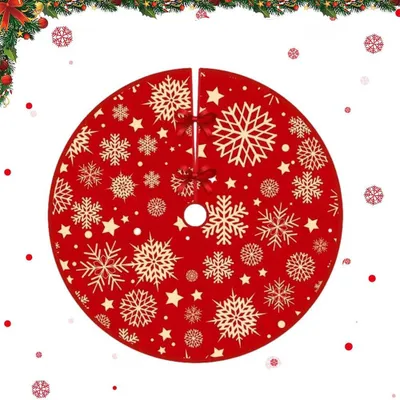 Produktbild von Weihnachtsbaumdecke 90 cm - Weihnachtsbaum Teppich - Schneeflocken Design - Weihnachtsbaumunterlage - Baumdecke für Christbaum - Rund - Rot