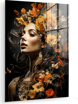 Produktbild von MuchoWow Glasbilder - Bilder auf Wandbild - Foto auf Glas Frau - Porträt - Blumen - Farbenfroh 60x80 cm Wanddekoration aus Glas - Acrylglasbild - Acrylbilder - Foto