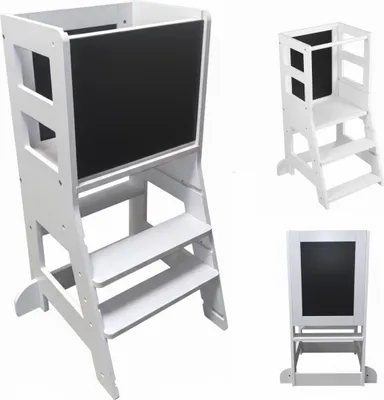 Produktbild von Relaxdays Lernturm mit Kreidetafel, ab 1 Jahr, 2 Stufen, Kippschutz, HxBxT: 86 x 40 x 44 cm, Kleinkinder Stehhilfe, weiß