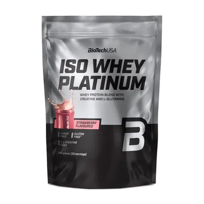 Produktbild von BioTechUSA Iso Whey Platinum Strawberry 454g – Zuckerfrei, Glutenfrei, mit Creatin