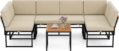Immagine prodotto di COSTWAY Mobili da salotto per esterni, set da giardino 6 pezzi con divano e tavolo, divano da giardino con cuscini per seduta e schienale, mobili da balcone, mobili da terrazza, set di sedute