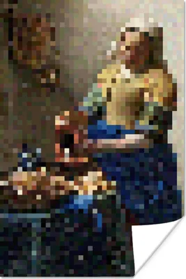 Produktbild von MuchoWow® Poster Das Milchmädchen - Johannes Vermeer - Pixel 120x180 cm - Kunstposter