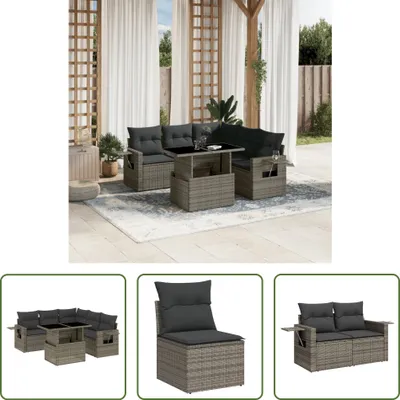 Produktbild von The Living Store 6-tlg. Garten-Sofagarnitur mit Kissen Grau Poly Rattan