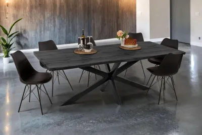 Produktbild von Esstisch Baumkante Holz-Optik Grau 240 x 100 Spider-Gestell schwarz JOSY
