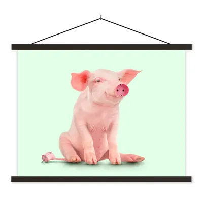 Produktbild von MuchoWow® Textilposter Schwein - Rosa - Sockel - Tiere 120x90 cm mit schwarzem Rahmen - Aufhänger für Poster