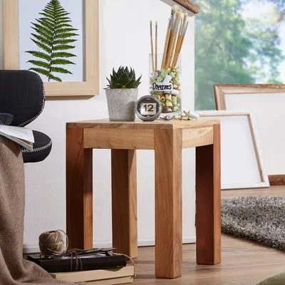 Obrázok produktu pre FineBuy bočný stolík z masívneho dreva 35x35cm stolík do obývačky vo vidieckom štýle